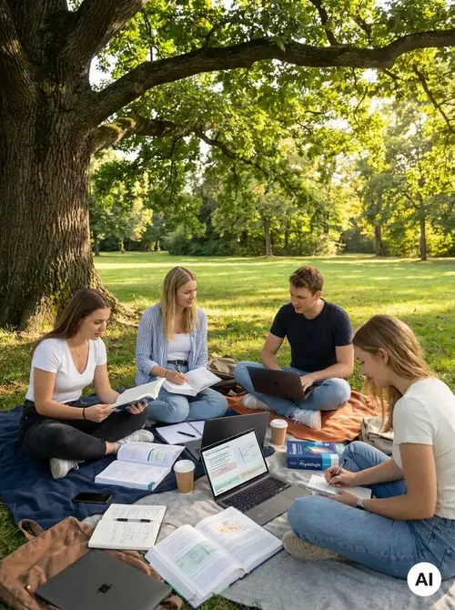 Studierende lernen gemeinsam im Park
